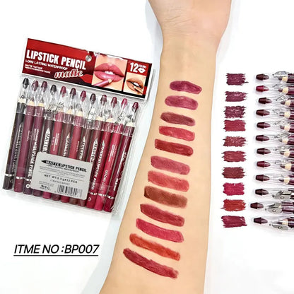12Pcs Matte Lip Liner With Sharpener Set