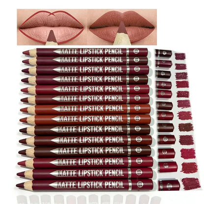 12Pcs Matte Lip Liner With Sharpener Set