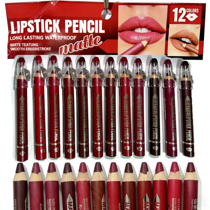 12Pcs Matte Lip Liner With Sharpener Set