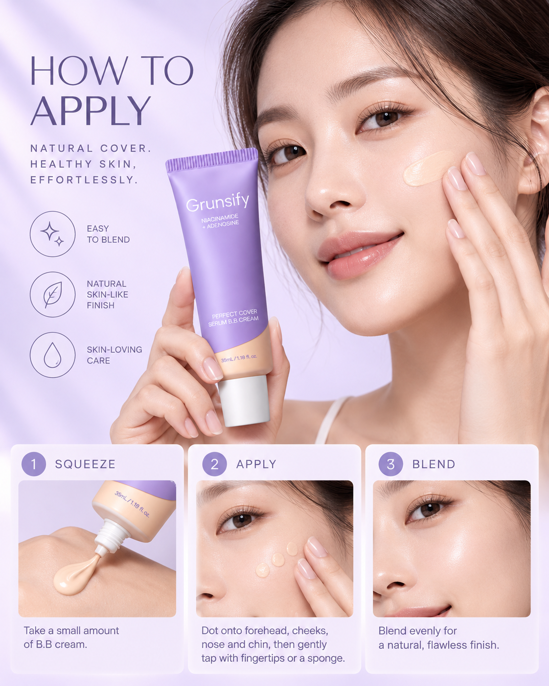 How to apply Grunsify Perfect Cover Serum BB Cream