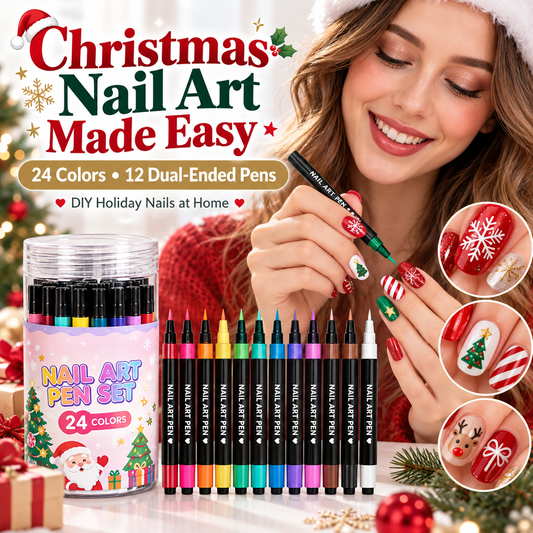 🎉Christmas Nail Art Pens Set💅🎨24 Colors, 12 Dual-Ended DIY Nail Pens