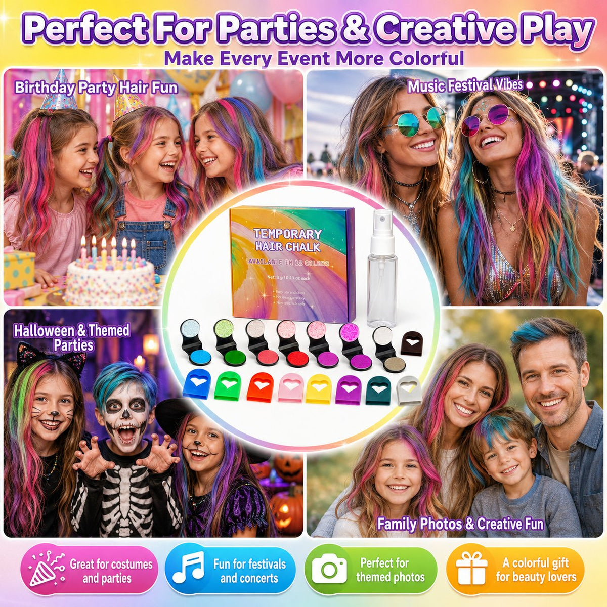 🔥Halloween Temporary Hair Color  🌈12-Color Temporary Hair Chalk Applicator Set